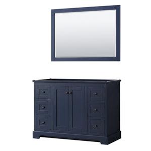 Avery 48 Inch Single Bathroom Vanity in Dark Blue No Countertop No Sink Matte Black Trim 46 Inch Mirror