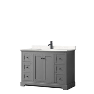 Avery 48 Inch Single Bathroom Vanity in Dark Gray Carrara Cultured Marble Countertop Undermount Square Sink Matte Black Trim