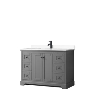 Avery 48 Inch Single Bathroom Vanity in Dark Gray White Cultured Marble Countertop Undermount Square Sink Matte Black Trim