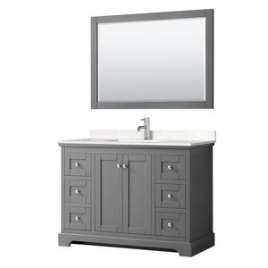 Avery 48 Inch Single Bathroom Vanity in Dark Gray Carrara Cultured Marble Countertop Undermount Square Sink 46 Inch Mirror