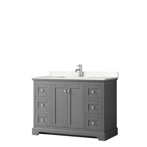 Avery 48 Inch Single Bathroom Vanity in Dark Gray Carrara Cultured Marble Countertop Undermount Square Sink No Mirror