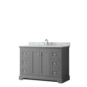 Avery 48 Inch Single Bathroom Vanity in Dark Gray White Carrara Marble Countertop Undermount Oval Sink and No Mirror