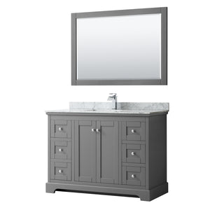 Avery 48 Inch Single Bathroom Vanity in Dark Gray White Carrara Marble Countertop Undermount Square Sink and 46 Inch Mirror