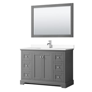 Avery 48 Inch Single Bathroom Vanity in Dark Gray White Cultured Marble Countertop Undermount Square Sink 46 Inch Mirror