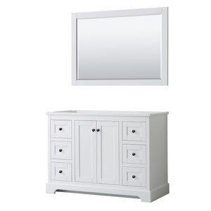 Avery 48 Inch Single Bathroom Vanity in White No Countertop No Sink Matte Black Trim 46 Inch Mirror