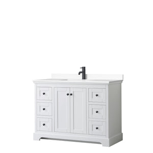Avery 48 Inch Single Bathroom Vanity in White White Cultured Marble Countertop Undermount Square Sink Matte Black Trim