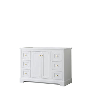 Avery 48 Inch Single Bathroom Vanity in White No Countertop No Sink Brushed Gold Trim