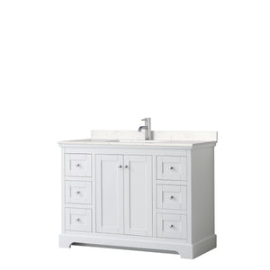 Avery 48 Inch Single Bathroom Vanity in White Carrara Cultured Marble Countertop Undermount Square Sink No Mirror