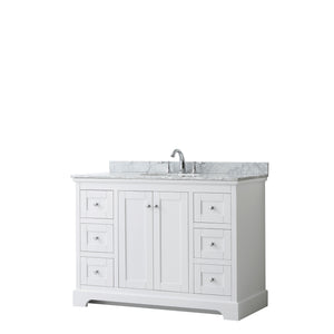 Avery 48 Inch Single Bathroom Vanity in White White Carrara Marble Countertop Undermount Oval Sink and No Mirror