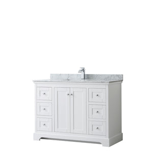 Avery 48 Inch Single Bathroom Vanity in White White Carrara Marble Countertop Undermount Square Sink and No Mirror