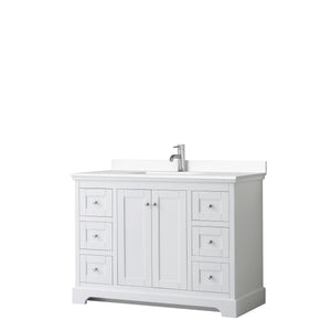 Avery 48 Inch Single Bathroom Vanity in White White Cultured Marble Countertop Undermount Square Sink No Mirror
