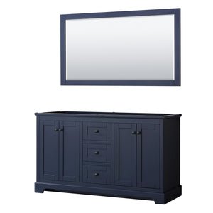 Avery 60 Inch Double Bathroom Vanity in Dark Blue No Countertop No Sinks Matte Black Trim 58 Inch Mirror