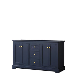 Avery 60 Inch Double Bathroom Vanity in Dark Blue No Countertop No Sinks and No Mirror