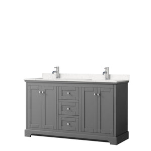 Avery 60 Inch Double Bathroom Vanity in Dark Gray Carrara Cultured Marble Countertop Undermount Square Sinks No Mirror