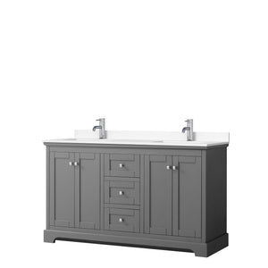 Avery 60 Inch Double Bathroom Vanity in Dark Gray White Cultured Marble Countertop Undermount Square Sinks No Mirror