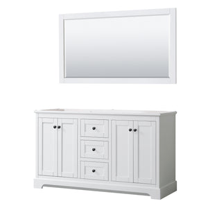 Avery 60 Inch Double Bathroom Vanity in White No Countertop No Sinks Matte Black Trim 58 Inch Mirror