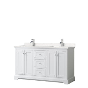 Avery 60 Inch Double Bathroom Vanity in White Carrara Cultured Marble Countertop Undermount Square Sinks No Mirror