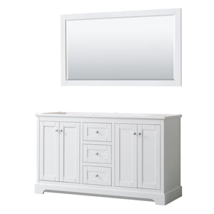 Avery 60 Inch Double Bathroom Vanity in White No Countertop No Sinks and 58 Inch Mirror