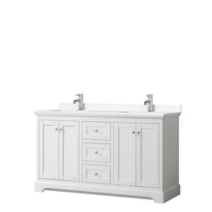 Avery 60 Inch Double Bathroom Vanity in White White Cultured Marble Countertop Undermount Square Sinks No Mirror