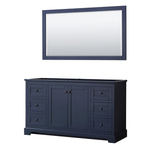 Avery 60 Inch Single Bathroom Vanity in Dark Blue No Countertop No Sink Matte Black Trim 58 Inch Mirror