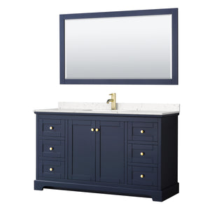 Avery 60 Inch Single Bathroom Vanity in Dark Blue Carrara Cultured Marble Countertop Undermount Square Sink 58 Inch Mirror