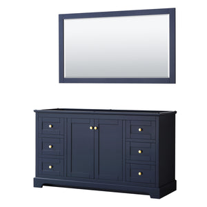 Avery 60 Inch Single Bathroom Vanity in Dark Blue No Countertop No Sink and 58 Inch Mirror