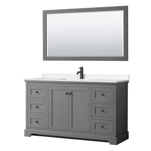 Avery 60 Inch Single Bathroom Vanity in Dark Gray Carrara Cultured Marble Countertop Undermount Square Sink Matte Black Trim 58 Inch Mirror