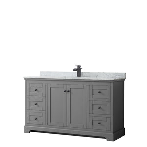 Avery 60 Inch Single Bathroom Vanity in Dark Gray White Carrara Marble Countertop Undermount Square Sink Matte Black Trim