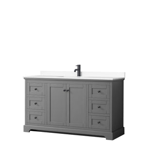 Avery 60 Inch Single Bathroom Vanity in Dark Gray White Cultured Marble Countertop Undermount Square Sink Matte Black Trim