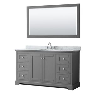 Avery 60 Inch Single Bathroom Vanity in Dark Gray White Carrara Marble Countertop Undermount Oval Sink and 58 Inch Mirror