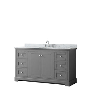 Avery 60 Inch Single Bathroom Vanity in Dark Gray White Carrara Marble Countertop Undermount Oval Sink and No Mirror