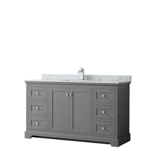 Avery 60 Inch Single Bathroom Vanity in Dark Gray White Carrara Marble Countertop Undermount Square Sink and No Mirror