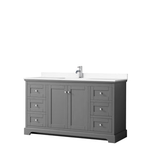 Avery 60 Inch Single Bathroom Vanity in Dark Gray White Cultured Marble Countertop Undermount Square Sink No Mirror