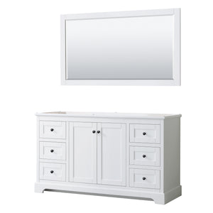 Avery 60 Inch Single Bathroom Vanity in White No Countertop No Sink Matte Black Trim 58 Inch Mirror