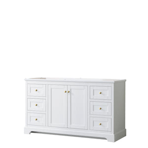 Avery 60 Inch Single Bathroom Vanity in White No Countertop No Sink Brushed Gold Trim