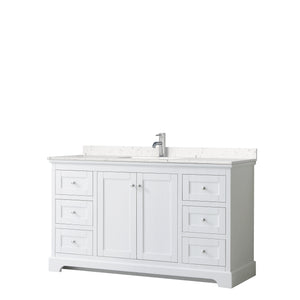 Avery 60 Inch Single Bathroom Vanity in White Carrara Cultured Marble Countertop Undermount Square Sink No Mirror