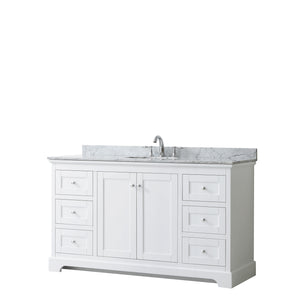 Avery 60 Inch Single Bathroom Vanity in White White Carrara Marble Countertop Undermount Oval Sink and No Mirror