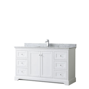 Avery 60 Inch Single Bathroom Vanity in White White Carrara Marble Countertop Undermount Square Sink and No Mirror