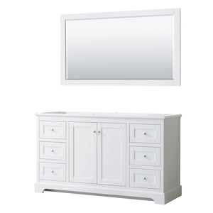 Avery 60 Inch Single Bathroom Vanity in White No Countertop No Sink and 58 Inch Mirror
