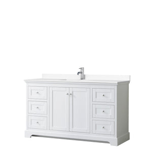 Avery 60 Inch Single Bathroom Vanity in White White Cultured Marble Countertop Undermount Square Sink No Mirror