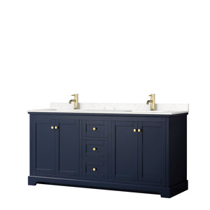 Avery 72 Inch Double Bathroom Vanity in Dark Blue Carrara Cultured Marble Countertop Undermount Square Sinks No Mirror