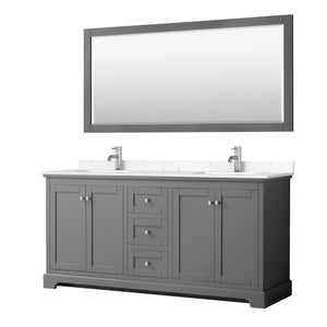 Avery 72 Inch Double Bathroom Vanity in Dark Gray Carrara Cultured Marble Countertop Undermount Square Sinks 70 Inch Mirror