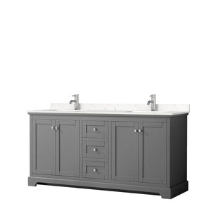 Avery 72 Inch Double Bathroom Vanity in Dark Gray Carrara Cultured Marble Countertop Undermount Square Sinks No Mirror