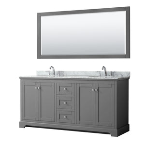 Avery 72 Inch Double Bathroom Vanity in Dark Gray White Carrara Marble Countertop Undermount Oval Sinks and 70 Inch Mirror