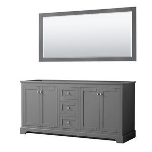 Avery 72 Inch Double Bathroom Vanity in Dark Gray No Countertop No Sinks and 70 Inch Mirror