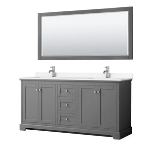 Avery 72 Inch Double Bathroom Vanity in Dark Gray White Cultured Marble Countertop Undermount Square Sinks 70 Inch Mirror