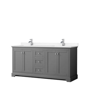Avery 72 Inch Double Bathroom Vanity in Dark Gray White Cultured Marble Countertop Undermount Square Sinks No Mirror