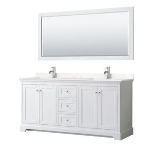 Avery 72 Inch Double Bathroom Vanity in White Carrara Cultured Marble Countertop Undermount Square Sinks 70 Inch Mirror