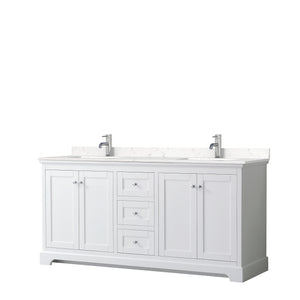 Avery 72 Inch Double Bathroom Vanity in White Carrara Cultured Marble Countertop Undermount Square Sinks No Mirror