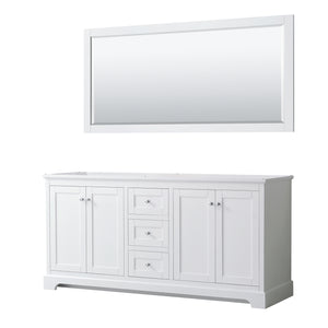 Avery 72 Inch Double Bathroom Vanity in White No Countertop No Sinks and 70 Inch Mirror